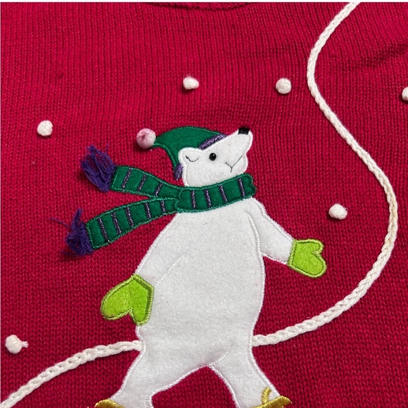 CINNAMON CINDER Red Knit Vintage  Christmas Sweat W/Polar Bear Design XXL - Picture 3 of 7